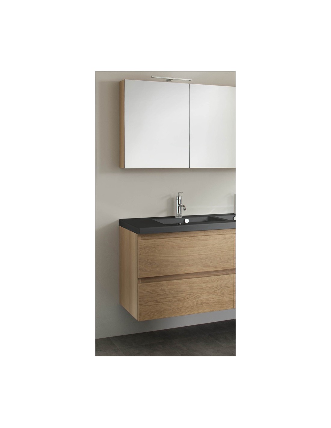 Meuble 70 cm 1 vasque table noire + armoire de toilette Bois Massif