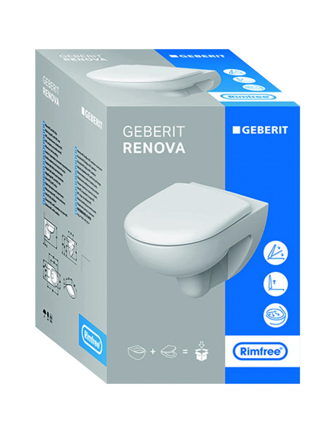 Pack cuvette WC suspendue RENOVA RIMFREE 6 l avec abattant GEBERIT  500.699.01.1 - GEBERIT - 500.699.01.1